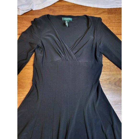 Ralph Lauren LRL Dress Womens 6 Black Jersey Faux Wrap Pleated Gathered Ruched - Picture 5 of 11